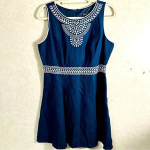 JESSICA HOWARD‎ 12P WOMENS LINED NAVY WHITE SLEEVELESS  EMBROIDERED SUMMER DRESS